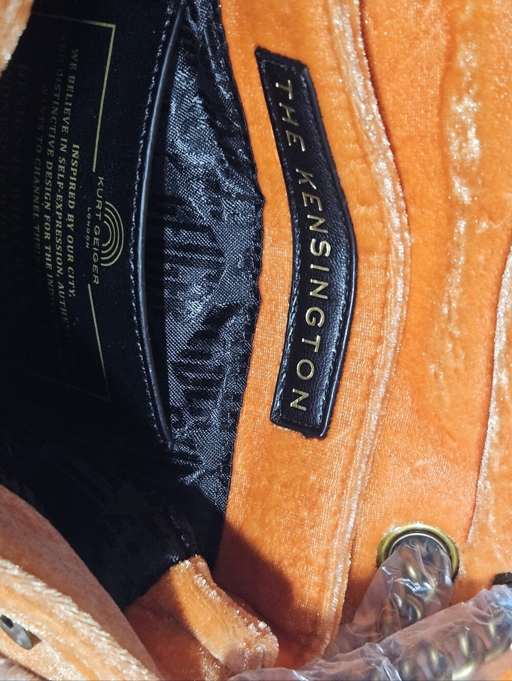 Kurt Geiger Orange Velvet Mini Bag with Crystal Embellishments - Picture 6 of 12